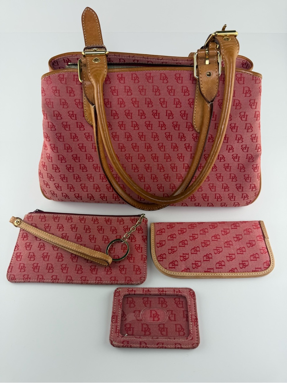 Vintage Dooney & Bourke Y2K Red Monogram Shoulder Hangbag & Accessories Set